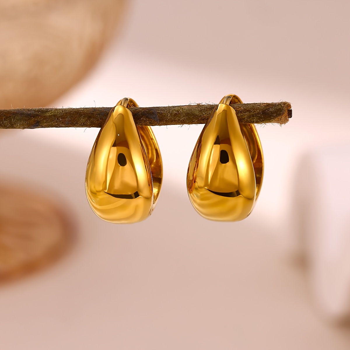 Women's Chunky Teardrop Hoop Earrings, Minimalist Style